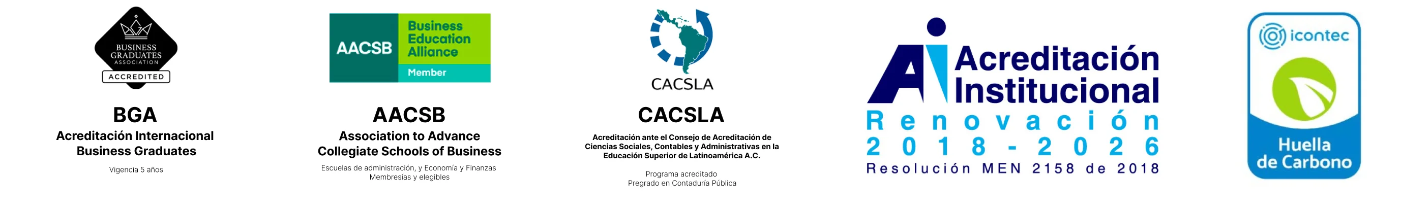 Acreditaciones de la Universidad EAFIT: BGA, AACSB, CACSLA, acreditación institucional y huella de carbono